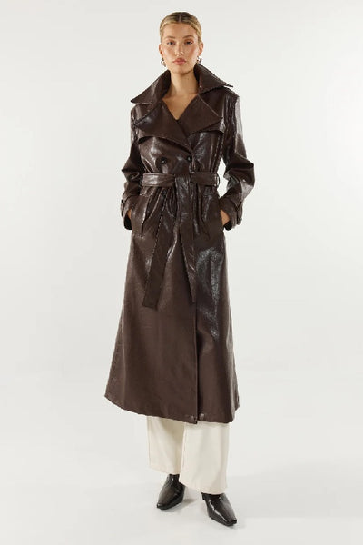 MADISON THE LABEL - HUTSON TRENCH COAT - CHOCOLATE - PERTH STOCKIST - AUSTRALIAN STOCKIST - WA STOCKIST - AUSTRALIA STOCKIST - AUS STOCKIST - PERTH BOUTIQUE - WA BOUTIQUE - AUS BOUTIQUE - AUSTRALIA BOUTIQUE - INTERNATIONAL SHIPPING - TARRIF