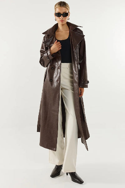 MADISON THE LABEL - HUTSON TRENCH COAT - CHOCOLATE - PERTH STOCKIST - AUSTRALIAN STOCKIST - WA STOCKIST - AUSTRALIA STOCKIST - AUS STOCKIST - PERTH BOUTIQUE - WA BOUTIQUE - AUS BOUTIQUE - AUSTRALIA BOUTIQUE - INTERNATIONAL SHIPPING - TARRIF