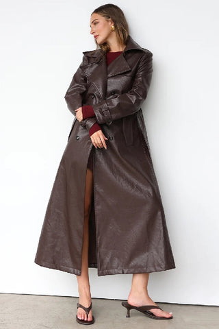 MADISON THE LABEL - HUTSON TRENCH COAT - CHOCOLATE - PERTH STOCKIST - AUSTRALIAN STOCKIST - WA STOCKIST - AUSTRALIA STOCKIST - AUS STOCKIST - PERTH BOUTIQUE - WA BOUTIQUE - AUS BOUTIQUE - AUSTRALIA BOUTIQUE - INTERNATIONAL SHIPPING - TARRIF