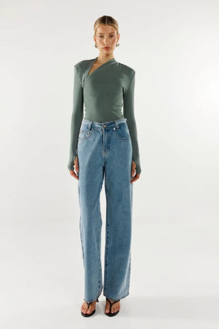 MADISON THE LABEL - LAURY LONG SLEEVE TOP - SAGE - PERTH STOCKIST - AUSTRALIAN STOCKIST - WA STOCKIST - AUSTRALIA STOCKIST - AUS STOCKIST - PERTH BOUTIQUE - WA BOUTIQUE - AUS BOUTIQUE - AUSTRALIA BOUTIQUE