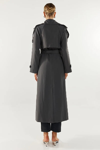 MADISON THE LABEL - RHODES TRENCH COAT - CHARCOAL - PERTH STOCKIST - AUSTRALIAN STOCKIST - WA STOCKIST - AUSTRALIA STOCKIST - AUS STOCKIST - PERTH BOUTIQUE - WA BOUTIQUE - AUS BOUTIQUE - AUSTRALIA BOUTIQUE