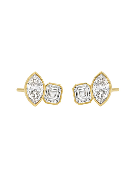 Clean product studio shot of the pair of gold earrings against a white background, displaying the matching posts and butterfly back hardware.
