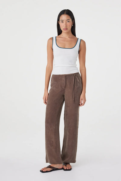 Full-body side profile view of the relaxed straight-leg silhouette.