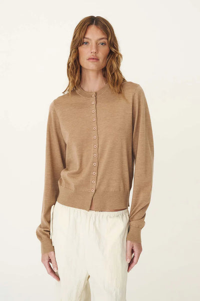 SHOP ROWIE MAEVE MERINO SPRING CARDIGAN IN FAWN MARLE ONLINE