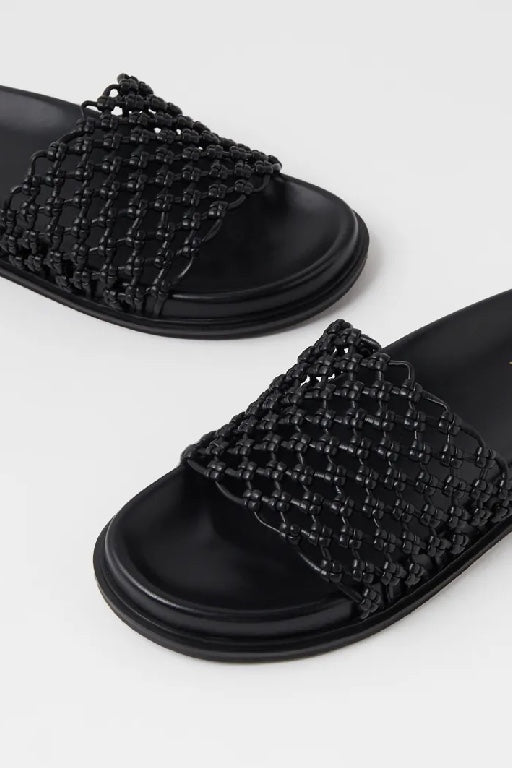NUDE FOOTWEAR - BONDI LEATHER SLIDES - BLACK