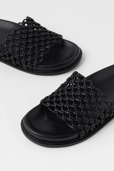 NUDE FOOTWEAR - BONDI LEATHER SLIDES - BLACK