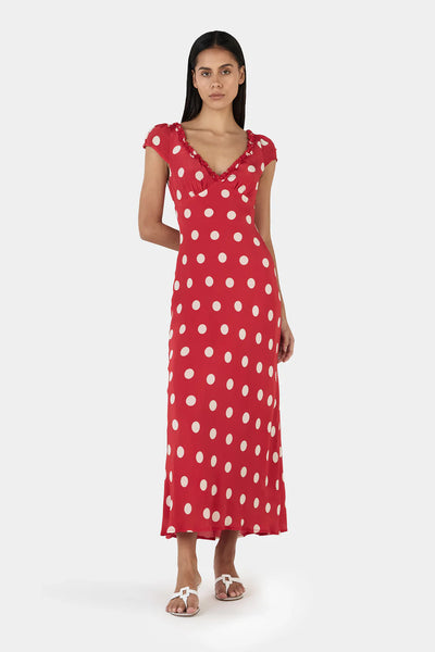 OWNLEY - CARLITA MIDI DRESS - RED POLKA - PERTH BOUTIQUE - AUSTRALIAN BOUTIQUE - WA BOUTIQUE - INTERNATIONAL SHIPPING - USA SHIPPING - PERTH STORES - PERTH STORE - AUSTRALIA - WA - WESTER AUSTRALIA - WOMENS FASHION - FASHION - CLOTHING - WA STOCKIST - PERTH STOCKIST - AUSTRALIAN STOCKIST - STOCKIST