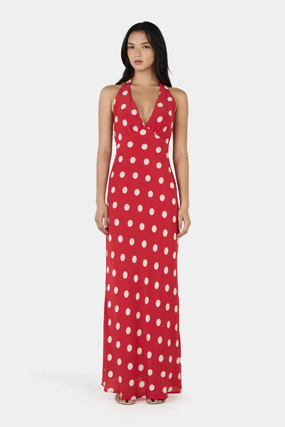 OWNLEY - ELYSE MAXI DRESS - RED POLKA - PERTH BOUTIQUE - AUSTRALIAN BOUTIQUE - WA BOUTIQUE - INTERNATIONAL SHIPPING - USA SHIPPING - PERTH STORES - PERTH STORE - AUSTRALIA - WA - WESTER AUSTRALIA - WOMENS FASHION - FASHION - CLOTHING - WA STOCKIST - PERTH STOCKIST - AUSTRALIAN STOCKIST - STOCKIST