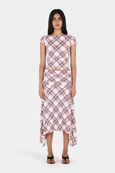 OWNLEY - FARRAH MIDI SKIRT - BERRY PLAID - PERTH BOUTIQUE - AUSTRALIAN BOUTIQUE - WA BOUTIQUE - INTERNATIONAL SHIPPING - USA SHIPPING - PERTH STORES - PERTH STORE - AUSTRALIA - WA - WESTER AUSTRALIA - WOMENS FASHION - FASHION - CLOTHING - WA STOCKIST - PERTH STOCKIST - AUSTRALIAN STOCKIST - STOCKIST