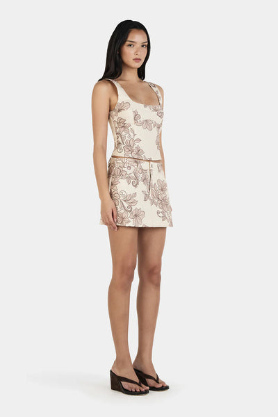 OWNLEY -  KOULA MINI SKIRT - ROLLING WAVES BEIGE - PERTH BOUTIQUE - AUSTRALIAN BOUTIQUE - WA BOUTIQUE - INTERNATIONAL SHIPPING - USA SHIPPING - PERTH STORES - PERTH STORE - AUSTRALIA - WA - WESTER AUSTRALIA - WOMENS FASHION - FASHION - CLOTHING - WA STOCKIST - PERTH STOCKIST - AUSTRALIAN STOCKIST - STOCKIST