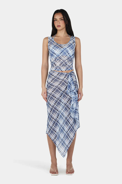 OWNLEY -  LONDON WRAP SKIRT - SKY PLAID - PERTH BOUTIQUE - AUSTRALIAN BOUTIQUE - WA BOUTIQUE - INTERNATIONAL SHIPPING - USA SHIPPING - PERTH STORES - PERTH STORE - AUSTRALIA - WA - WESTER AUSTRALIA - WOMENS FASHION - FASHION - CLOTHING - WA STOCKIST - PERTH STOCKIST - AUSTRALIAN STOCKIST - STOCKIST