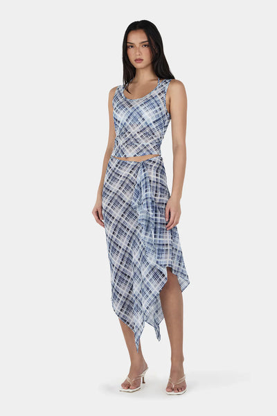 OWNLEY -  LONDON WRAP SKIRT - SKY PLAID - PERTH BOUTIQUE - AUSTRALIAN BOUTIQUE - WA BOUTIQUE - INTERNATIONAL SHIPPING - USA SHIPPING - PERTH STORES - PERTH STORE - AUSTRALIA - WA - WESTER AUSTRALIA - WOMENS FASHION - FASHION - CLOTHING - WA STOCKIST - PERTH STOCKIST - AUSTRALIAN STOCKIST - STOCKIST