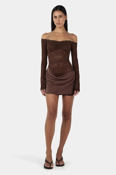 OWNLEY - TAHNEE MINI DRESS - CHOCOLATE - PERTH BOUTIQUE - AUSTRALIAN BOUTIQUE - WA BOUTIQUE - INTERNATIONAL SHIPPING - USA SHIPPING - PERTH STORES - PERTH STORE - AUSTRALIA - WA - WESTER AUSTRALIA - WOMENS FASHION - FASHION - CLOTHING - WA STOCKIST - PERTH STOCKIST - AUSTRALIAN STOCKIST - STOCKIST