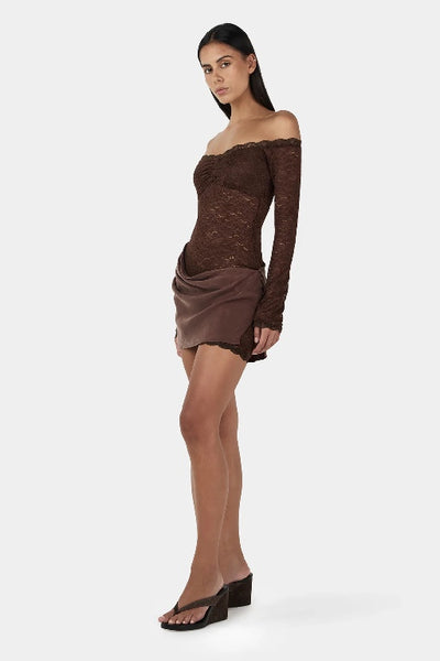 OWNLEY - TAHNEE MINI DRESS - CHOCOLATE - PERTH BOUTIQUE - AUSTRALIAN BOUTIQUE - WA BOUTIQUE - INTERNATIONAL SHIPPING - USA SHIPPING - PERTH STORES - PERTH STORE - AUSTRALIA - WA - WESTER AUSTRALIA - WOMENS FASHION - FASHION - CLOTHING - WA STOCKIST - PERTH STOCKIST - AUSTRALIAN STOCKIST - STOCKIST