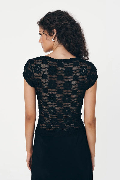 ROWIE - GALO SUNFLOWER LACE TEE - NOIR - PERTH BOUTIQUE - AUSTRALIAN BOUTIQUE - WA BOUTIQUE - INTERNATIONAL SHIPPING - USA SHIPPING - PERTH STORES - PERTH STORE - AUSTRALIA - WA - WESTER AUSTRALIA - WOMENS FASHION - FASHION - CLOTHING - WA STOCKIST - PERTH STOCKIST - AUSTRALIAN STOCKIST - STOCKIST