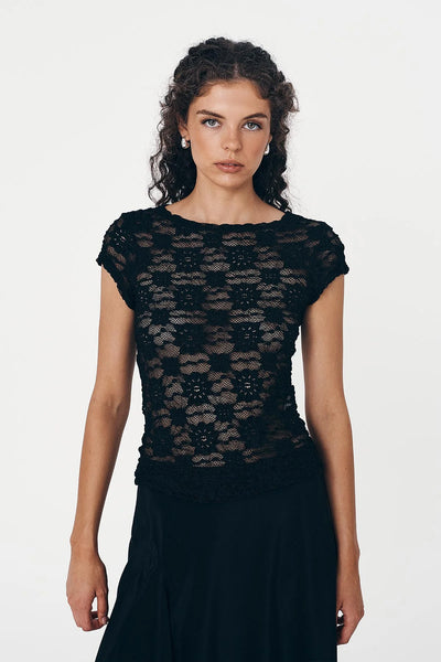 ROWIE - GALO SUNFLOWER LACE TEE - NOIR - PERTH BOUTIQUE - AUSTRALIAN BOUTIQUE - WA BOUTIQUE - INTERNATIONAL SHIPPING - USA SHIPPING - PERTH STORES - PERTH STORE - AUSTRALIA - WA - WESTER AUSTRALIA - WOMENS FASHION - FASHION - CLOTHING - WA STOCKIST - PERTH STOCKIST - AUSTRALIAN STOCKIST - STOCKIST