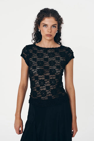 ROWIE - GALO SUNFLOWER LACE TEE - NOIR - PERTH BOUTIQUE - AUSTRALIAN BOUTIQUE - WA BOUTIQUE - INTERNATIONAL SHIPPING - USA SHIPPING - PERTH STORES - PERTH STORE - AUSTRALIA - WA - WESTER AUSTRALIA - WOMENS FASHION - FASHION - CLOTHING - WA STOCKIST - PERTH STOCKIST - AUSTRALIAN STOCKIST - STOCKIST