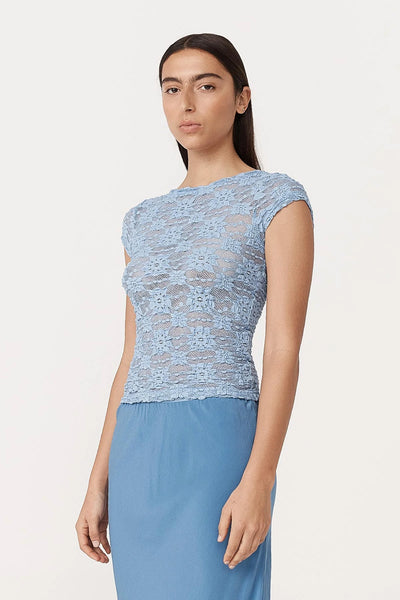 ROWIE - GALO SUNFLOWER LACE TEE - PERIWINKLE - PERTH BOUTIQUE - AUSTRALIAN BOUTIQUE - WA BOUTIQUE - INTERNATIONAL SHIPPING - USA SHIPPING - PERTH STORES - PERTH STORE - AUSTRALIA - WA - WESTER AUSTRALIA - WOMENS FASHION - FASHION - CLOTHING - WA STOCKIST - PERTH STOCKIST - AUSTRALIAN STOCKIST - STOCKIST