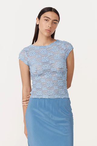 ROWIE - GALO SUNFLOWER LACE TEE - PERIWINKLE - PERTH BOUTIQUE - AUSTRALIAN BOUTIQUE - WA BOUTIQUE - INTERNATIONAL SHIPPING - USA SHIPPING - PERTH STORES - PERTH STORE - AUSTRALIA - WA - WESTER AUSTRALIA - WOMENS FASHION - FASHION - CLOTHING - WA STOCKIST - PERTH STOCKIST - AUSTRALIAN STOCKIST - STOCKIST