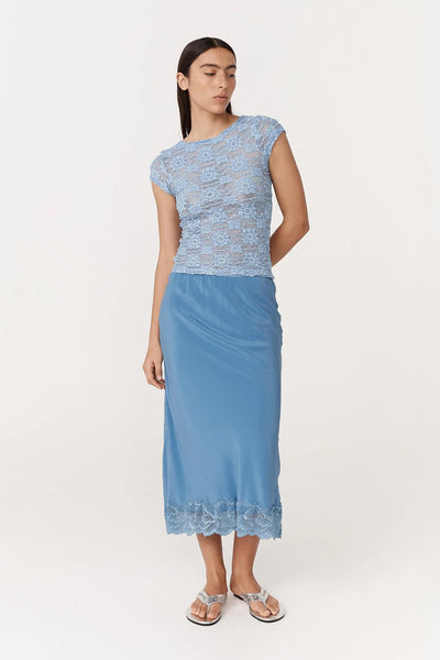 ROWIE - GALO SUNFLOWER LACE TEE - PERIWINKLE - PERTH BOUTIQUE - AUSTRALIAN BOUTIQUE - WA BOUTIQUE - INTERNATIONAL SHIPPING - USA SHIPPING - PERTH STORES - PERTH STORE - AUSTRALIA - WA - WESTER AUSTRALIA - WOMENS FASHION - FASHION - CLOTHING - WA STOCKIST - PERTH STOCKIST - AUSTRALIAN STOCKIST - STOCKIST