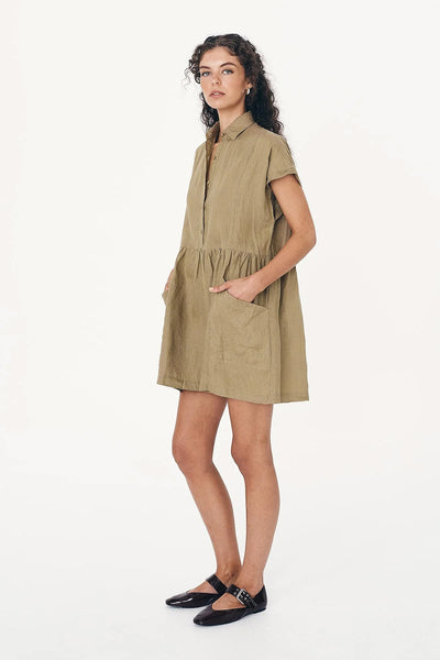 ROWIE - GINA LINEN MINI DRESS - DUSTY OLIVE - PERTH BOUTIQUE - AUSTRALIAN BOUTIQUE - WA BOUTIQUE - INTERNATIONAL SHIPPING - USA SHIPPING - PERTH STORES - PERTH STORE - AUSTRALIA - WA - WESTER AUSTRALIA - WOMENS FASHION - FASHION - CLOTHING - WA STOCKIST - PERTH STOCKIST - AUSTRALIAN STOCKIST - STOCKIST
