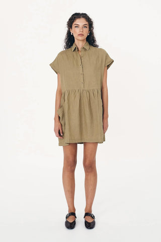 ROWIE - GINA LINEN MINI DRESS - DUSTY OLIVE - PERTH BOUTIQUE - AUSTRALIAN BOUTIQUE - WA BOUTIQUE - INTERNATIONAL SHIPPING - USA SHIPPING - PERTH STORES - PERTH STORE - AUSTRALIA - WA - WESTER AUSTRALIA - WOMENS FASHION - FASHION - CLOTHING - WA STOCKIST - PERTH STOCKIST - AUSTRALIAN STOCKIST - STOCKIST