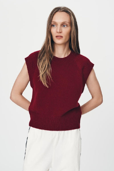 ROWIE - QUINN MERINO KNIT VEST - MERLOT RED