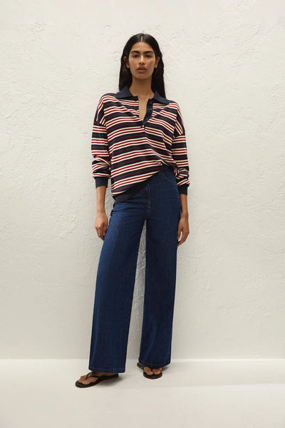 SHOP FAITHFULL THE BRAND HARLOW OVERSIZED POLO IN CILA STRIPE NAVY ONLINE
