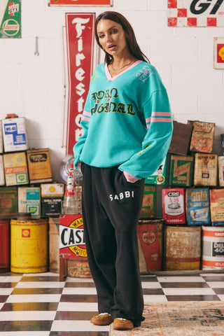 SABBI - THE BORN ORIGINAL V NECK JUMPER - TEAL & PINK