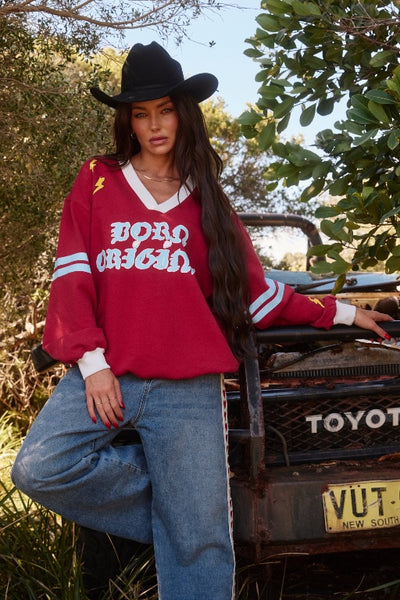 SABBI - THE BORN ORIGINAL JUMPER - MAROON & SKY
