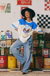 SABBI - THE BOYFRIEND FIT PONY CLUB TEE - BLUE