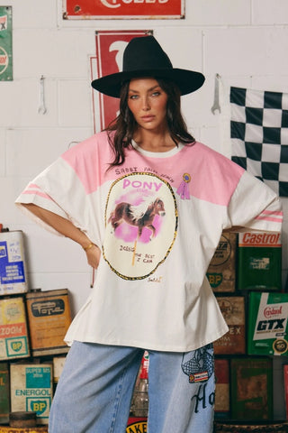 SABBI - THE BOYFRIEND FIT PONY CLUB TEE - PINK