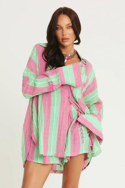 SABBI - THE DON JULIO SHIRT - POP STRIPE GREEN - PERTH BOUTIQUE - AUSTRALIAN BOUTIQUE - WA BOUTIQUE - INTERNATIONAL SHIPPING - USA SHIPPING - PERTH STORES - PERTH STORE - AUSTRALIA - WA - WESTER AUSTRALIA - WOMENS FASHION - FASHION - CLOTHING - WA STOCKIST - PERTH STOCKIST - AUSTRALIAN STOCKIST - STOCKIST