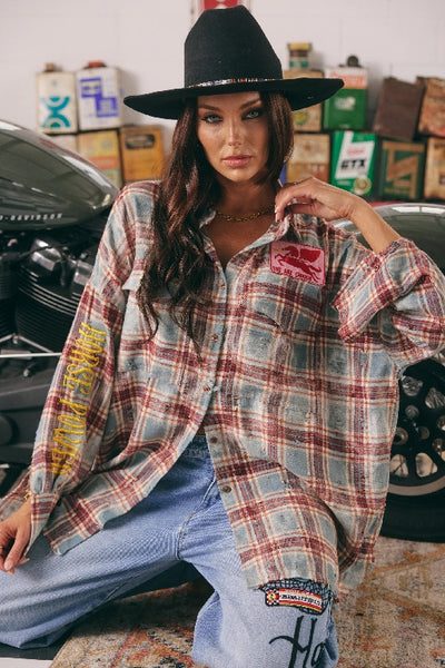 SABBI - THE HORSE POWER DISTRESSED FLANNEL SHIRT - BURGUNDY - PERTH BOUTIQUE - AUSTRALIAN BOUTIQUE - WA BOUTIQUE - INTERNATIONAL SHIPPING - USA SHIPPING - PERTH STORES - PERTH STORE - AUSTRALIA - WA - WESTER AUSTRALIA - WOMENS FASHION - FASHION - CLOTHING - WA STOCKIST - PERTH STOCKIST - AUSTRALIAN STOCKIST - STOCKIST