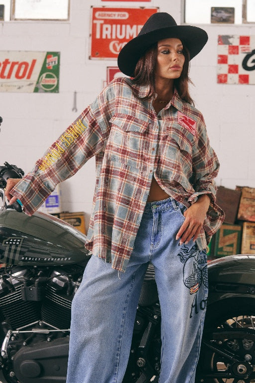 SABBI - THE HORSE POWER DISTRESSED FLANNEL SHIRT - BURGUNDY - PERTH BOUTIQUE - AUSTRALIAN BOUTIQUE - WA BOUTIQUE - INTERNATIONAL SHIPPING - USA SHIPPING - PERTH STORES - PERTH STORE - AUSTRALIA - WA - WESTER AUSTRALIA - WOMENS FASHION - FASHION - CLOTHING - WA STOCKIST - PERTH STOCKIST - AUSTRALIAN STOCKIST - STOCKIST