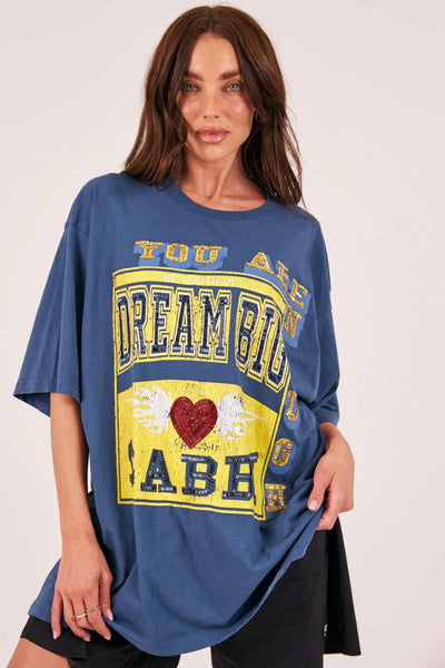 SABBI - THE VERY OVERSIZED BEADED DREAM BIG TEE - BLUE