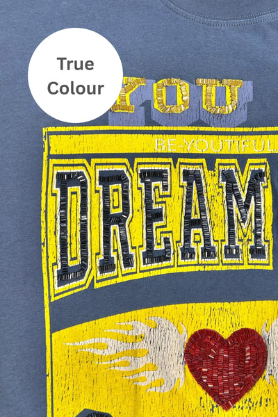 SABBI - THE VERY OVERSIZED BEADED DREAM BIG TEE - BLUE