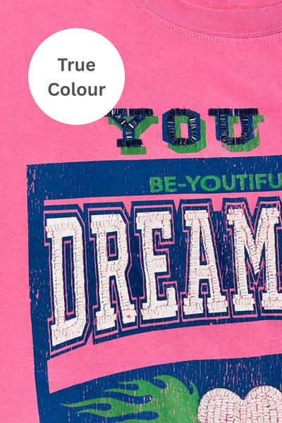 SABBI - THE VERY OVERSIZED BEADED DREAM BIG TEE - PINK