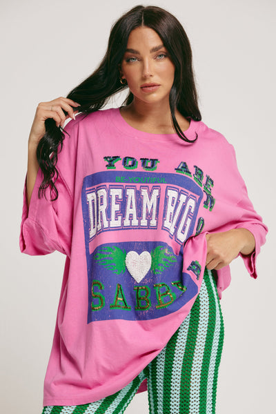 SABBI - THE VERY OVERSIZED BEADED DREAM BIG TEE - PINK