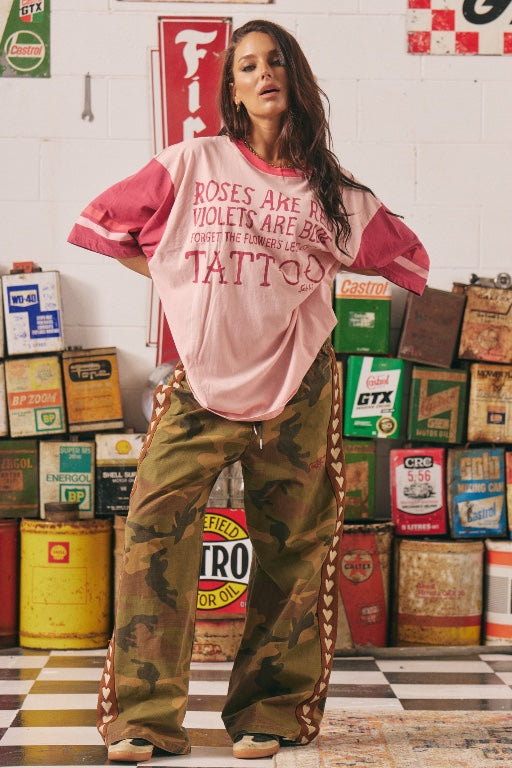 SABBI - THE VERY OVERSIZED ROSES AND TATTOOS TEE - PINK
