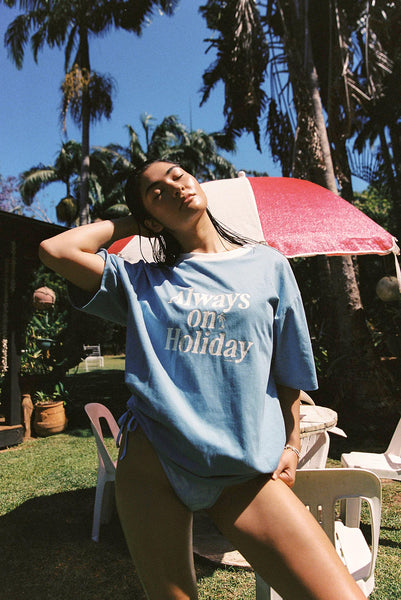 SEA STREET - ALWAYS ON HOLIDAY T-SHIRT - DUSK BLUE - PERTH BOUTIQUE - AUSTRALIAN BOUTIQUE - WA BOUTIQUE - INTERNATIONAL SHIPPING - USA SHIPPING - PERTH STORES - PERTH STORE - AUSTRALIA - WA - WESTER AUSTRALIA - WOMENS FASHION - FASHION - CLOTHING - WA STOCKIST - PERTH STOCKIST - AUSTRALIAN STOCKIST - STOCKIST