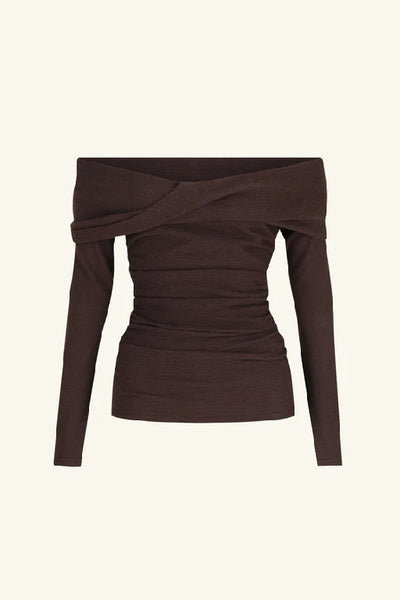SHONA JOY - BEAU OFF THE SHOULDER TWIST FRONT TOP - ESPRESSO - PERTH BOUTIQUE - AUSTRALIAN BOUTIQUE - WA BOUTIQUE - INTERNATIONAL SHIPPING - USA SHIPPING - PERTH STORES - PERTH STORE - AUSTRALIA - WA - WESTER AUSTRALIA - WOMENS FASHION - FASHION - CLOTHING - WA STOCKIST - PERTH STOCKIST - AUSTRALIAN STOCKIST - STOCKIST