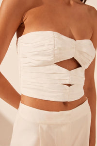 SHONA JOY - BLANC LINEN STRAPLESS CUT OUT RUCHED TOP - IVORY