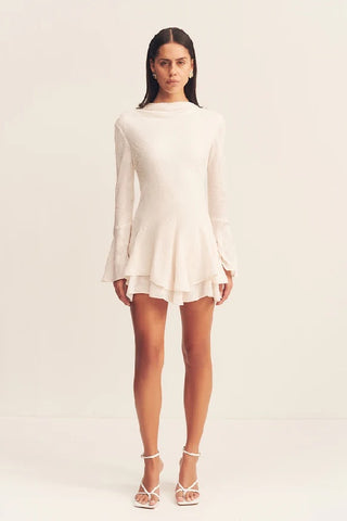 SHONA JOY - BOWERY LONG SLEEVE RUFFLE MINI DRESS - MILK - PERTH STOCKIST - AUSTRALIAN STOCKIST - WA STOCKIST - AUSTRALIA STOCKIST - AUS STOCKIST - PERTH BOUTIQUE - WA BOUTIQUE - AUS BOUTIQUE - AUSTRALIA BOUTIQUE - INTERNATIONAL SHIPPING - TARRIF
