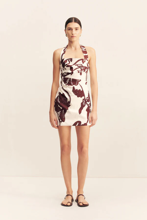 SHOP SHONA JOY - EMMETT HALTER DRAPED MINI DRESS - REDWOOD WALLPAPER ...