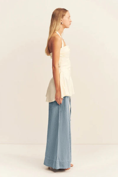 SHONA JOY - HADLEY DRAPED HALTER TOP - CHALK - PERTH STOCKIST - AUSTRALIAN STOCKIST - WA STOCKIST - AUSTRALIA STOCKIST - AUS STOCKIST - PERTH BOUTIQUE - WA BOUTIQUE - AUS BOUTIQUE - AUSTRALIA BOUTIQUE