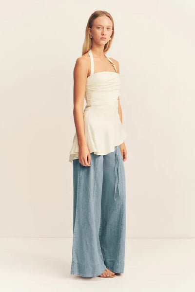 SHONA JOY - HADLEY DRAPED HALTER TOP - CHALK - PERTH STOCKIST - AUSTRALIAN STOCKIST - WA STOCKIST - AUSTRALIA STOCKIST - AUS STOCKIST - PERTH BOUTIQUE - WA BOUTIQUE - AUS BOUTIQUE - AUSTRALIA BOUTIQUE