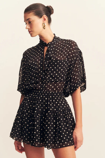 SHONA JOY - HOUSTON SHORT SLEEVE NECK TIE SHIRT - NOIR POLKA - PERTH BOUTIQUE - AUSTRALIAN BOUTIQUE - WA BOUTIQUE - INTERNATIONAL SHIPPING - USA SHIPPING - PERTH STORES - PERTH STORE - AUSTRALIA - WA - WESTER AUSTRALIA - WOMENS FASHION - FASHION - CLOTHING - WA STOCKIST - PERTH STOCKIST - AUSTRALIAN STOCKIST - STOCKIST