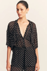 SHONA JOY - HOUSTON SHORT SLEEVE NECK TIE SHIRT - NOIR POLKA - PERTH BOUTIQUE - AUSTRALIAN BOUTIQUE - WA BOUTIQUE - INTERNATIONAL SHIPPING - USA SHIPPING - PERTH STORES - PERTH STORE - AUSTRALIA - WA - WESTER AUSTRALIA - WOMENS FASHION - FASHION - CLOTHING - WA STOCKIST - PERTH STOCKIST - AUSTRALIAN STOCKIST - STOCKIST