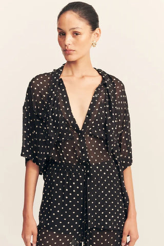 SHONA JOY - HOUSTON SHORT SLEEVE NECK TIE SHIRT - NOIR POLKA - PERTH BOUTIQUE - AUSTRALIAN BOUTIQUE - WA BOUTIQUE - INTERNATIONAL SHIPPING - USA SHIPPING - PERTH STORES - PERTH STORE - AUSTRALIA - WA - WESTER AUSTRALIA - WOMENS FASHION - FASHION - CLOTHING - WA STOCKIST - PERTH STOCKIST - AUSTRALIAN STOCKIST - STOCKIST